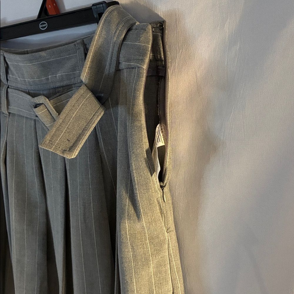NEW Scoop gray pinstripe pleated midi skirt A-line belted size 8 preppy academic - Picture 6 of 8